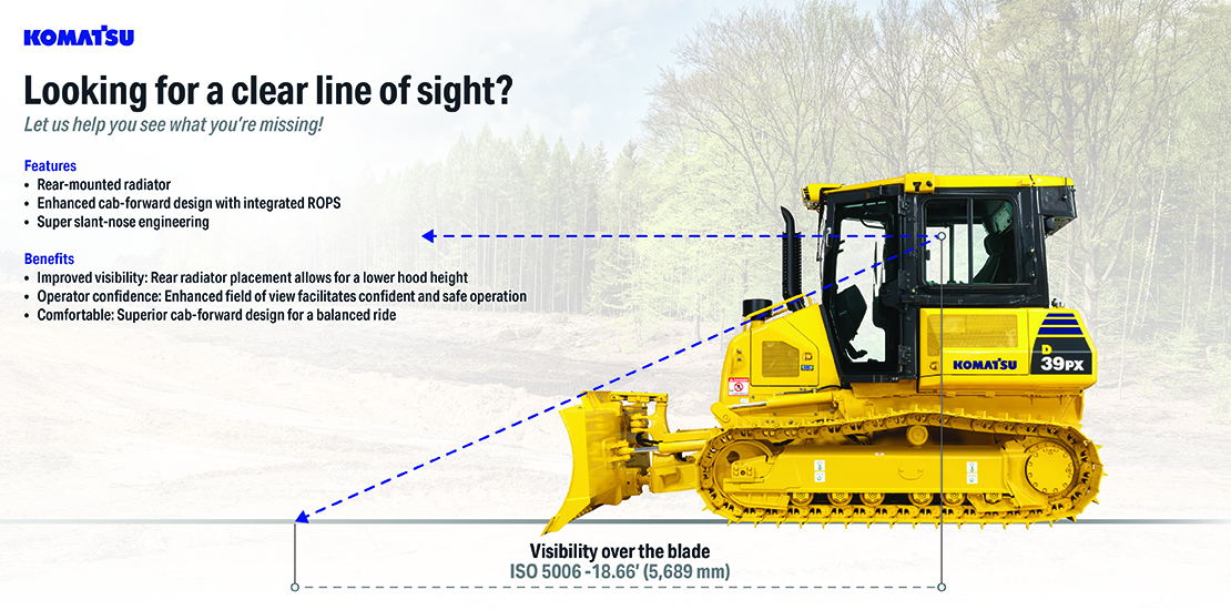 slant nose dozer, infographic, line of sight, low resolution for on-screen use, construction, layout, design, D39PX-24, D39PX