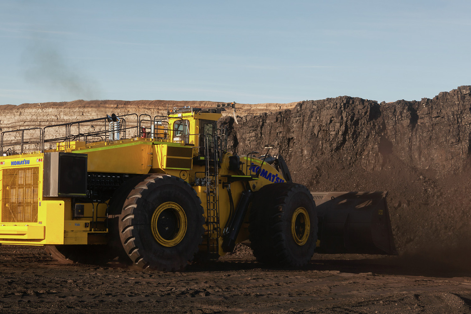 Komatsu L-2350 surface mining wheel loaders on the construction site