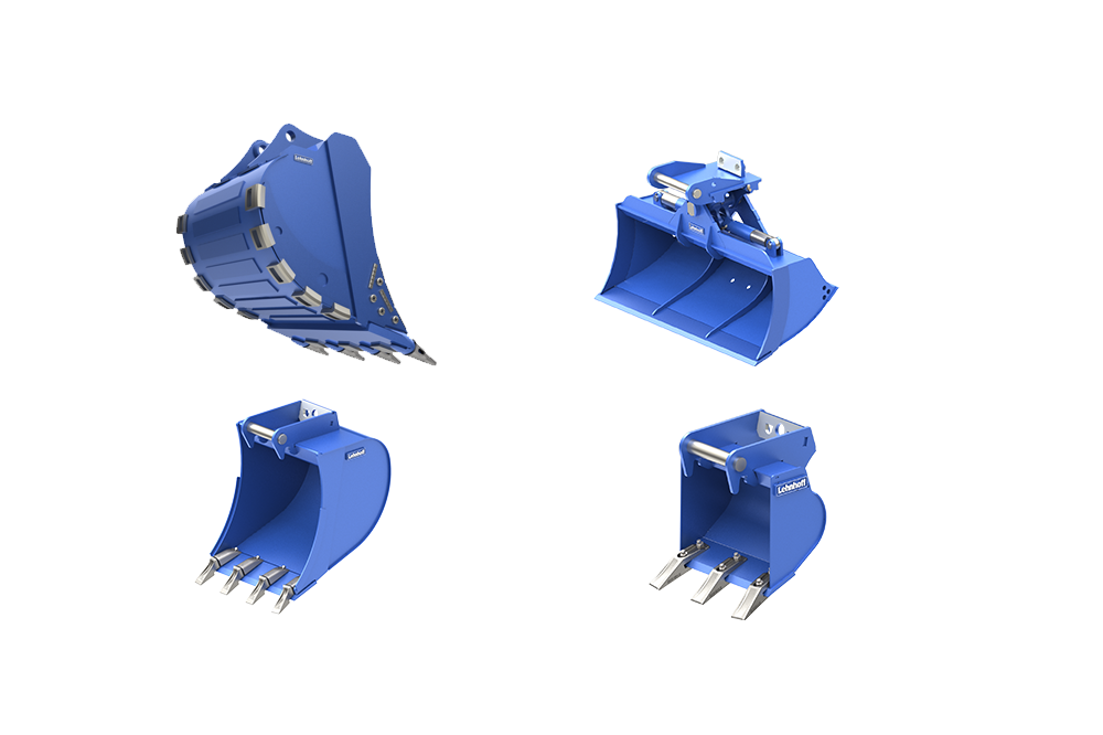 دلاء آلية الحفر بلون أزرق بتصاميم مختلفة