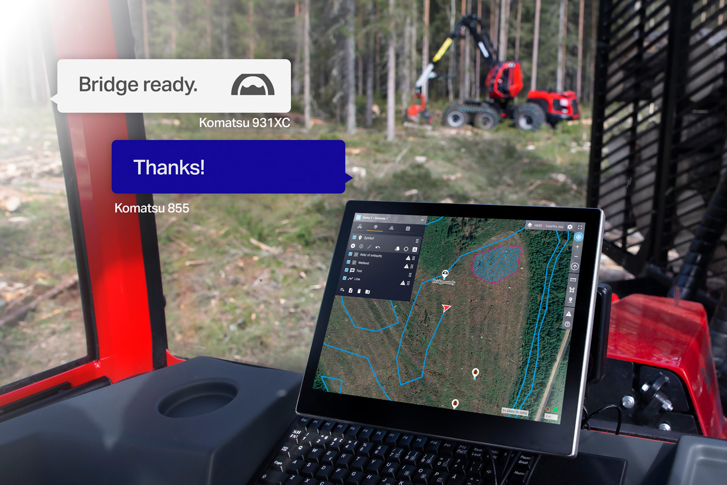 smart forestry vision on computer screen in cab