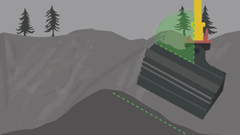 جرافة حفارة تعمل في أرض صخرية