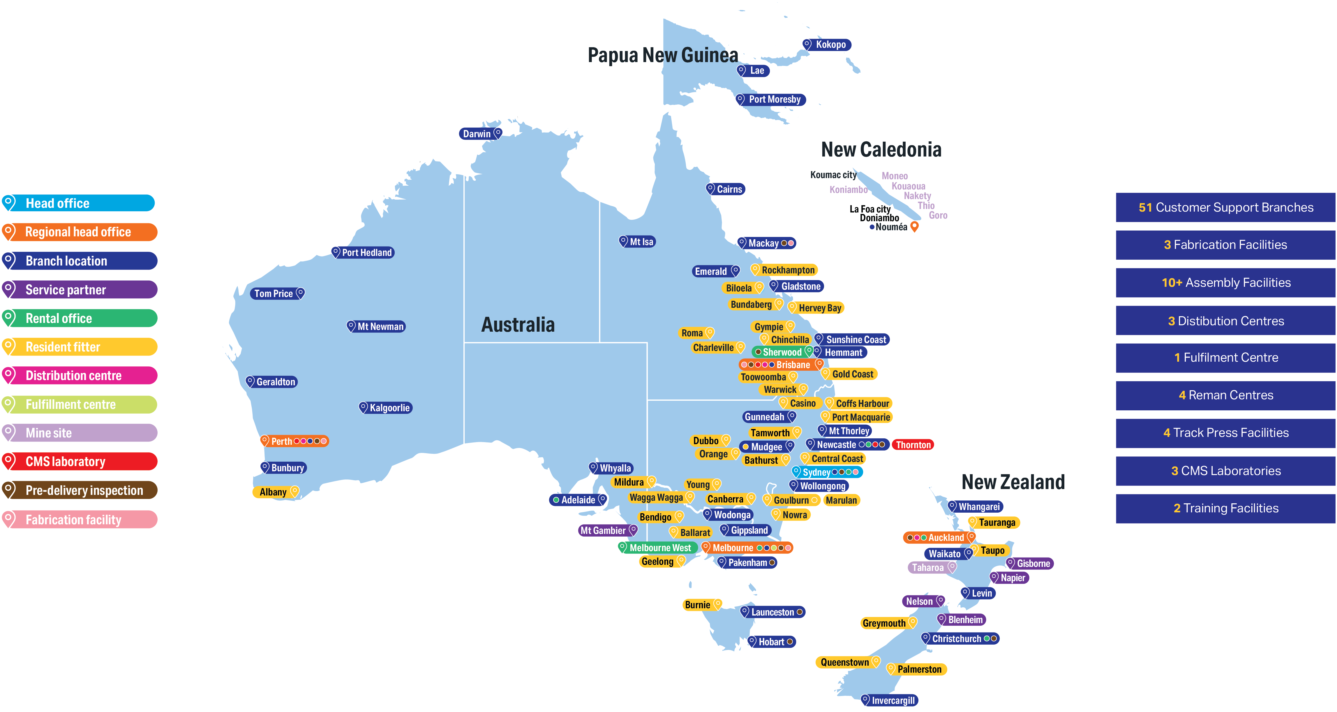 A map of Komatsu Australia's locations.