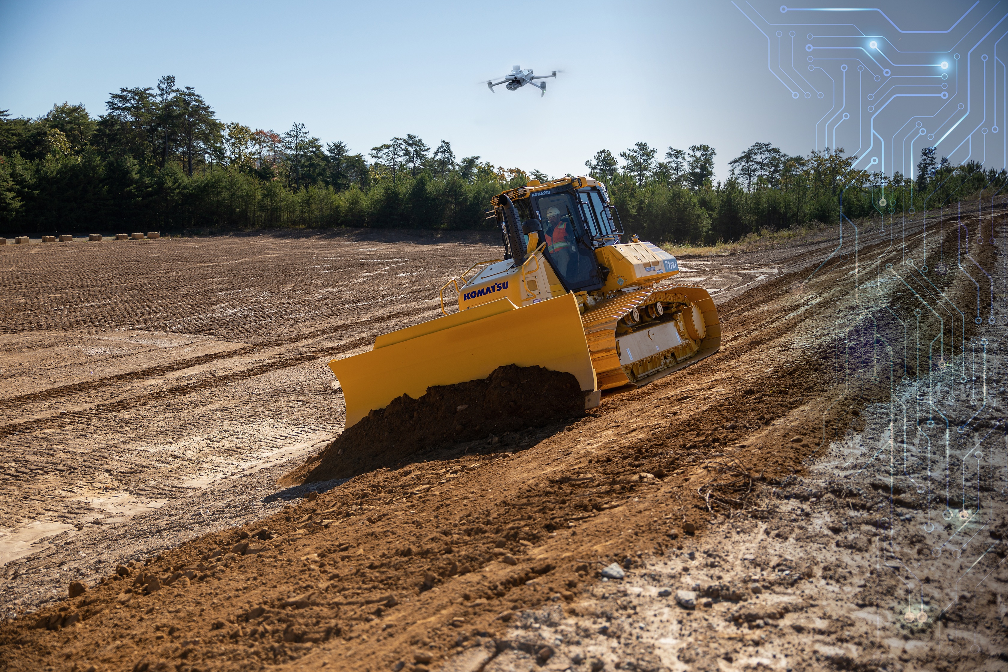 Komatsu machine with drone