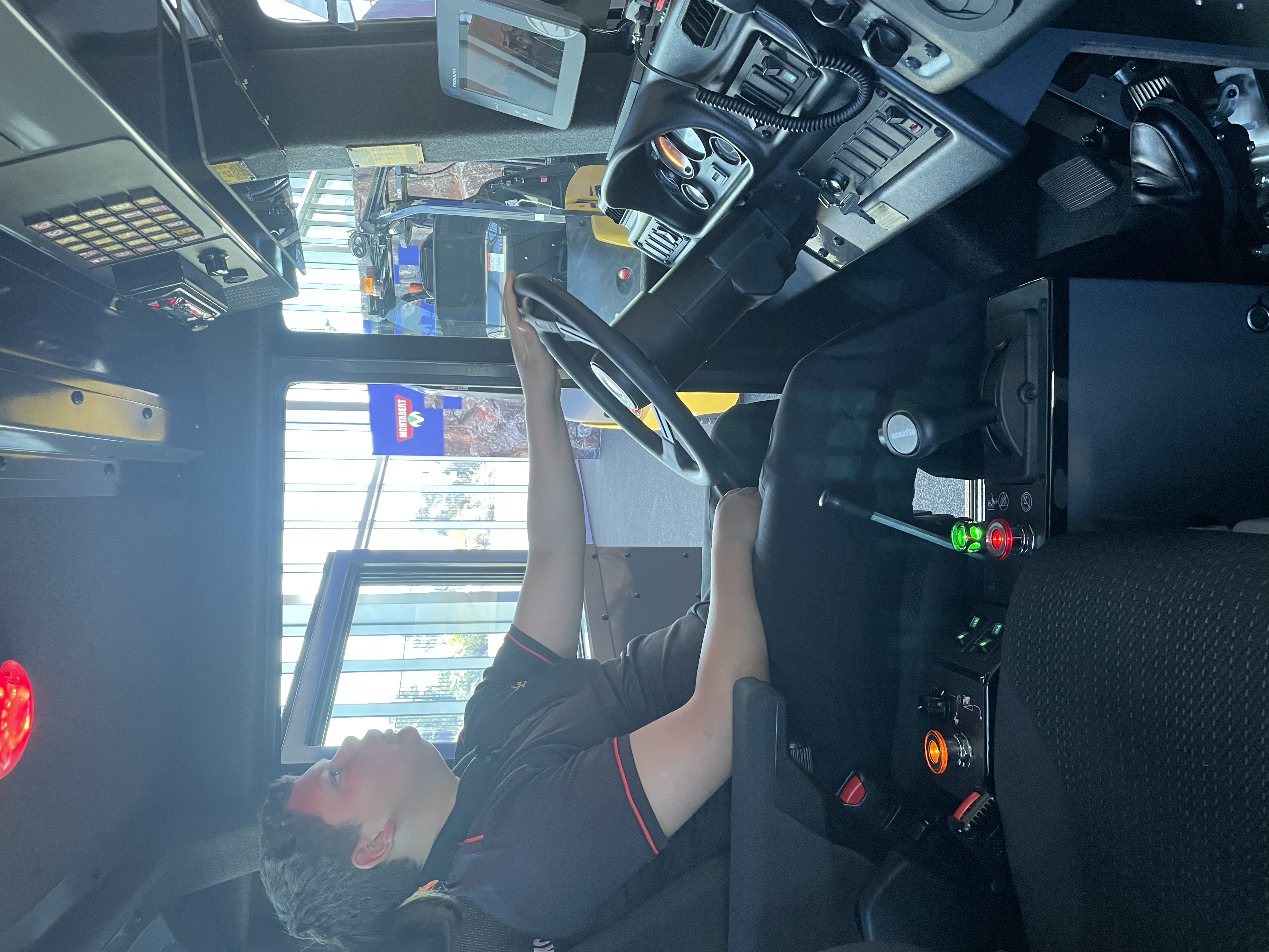 Driver operating vehicle in cabin interior